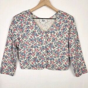 Byer California Vintage Floral Cropped Cardigan USA L Cottagecore Romantic 90s